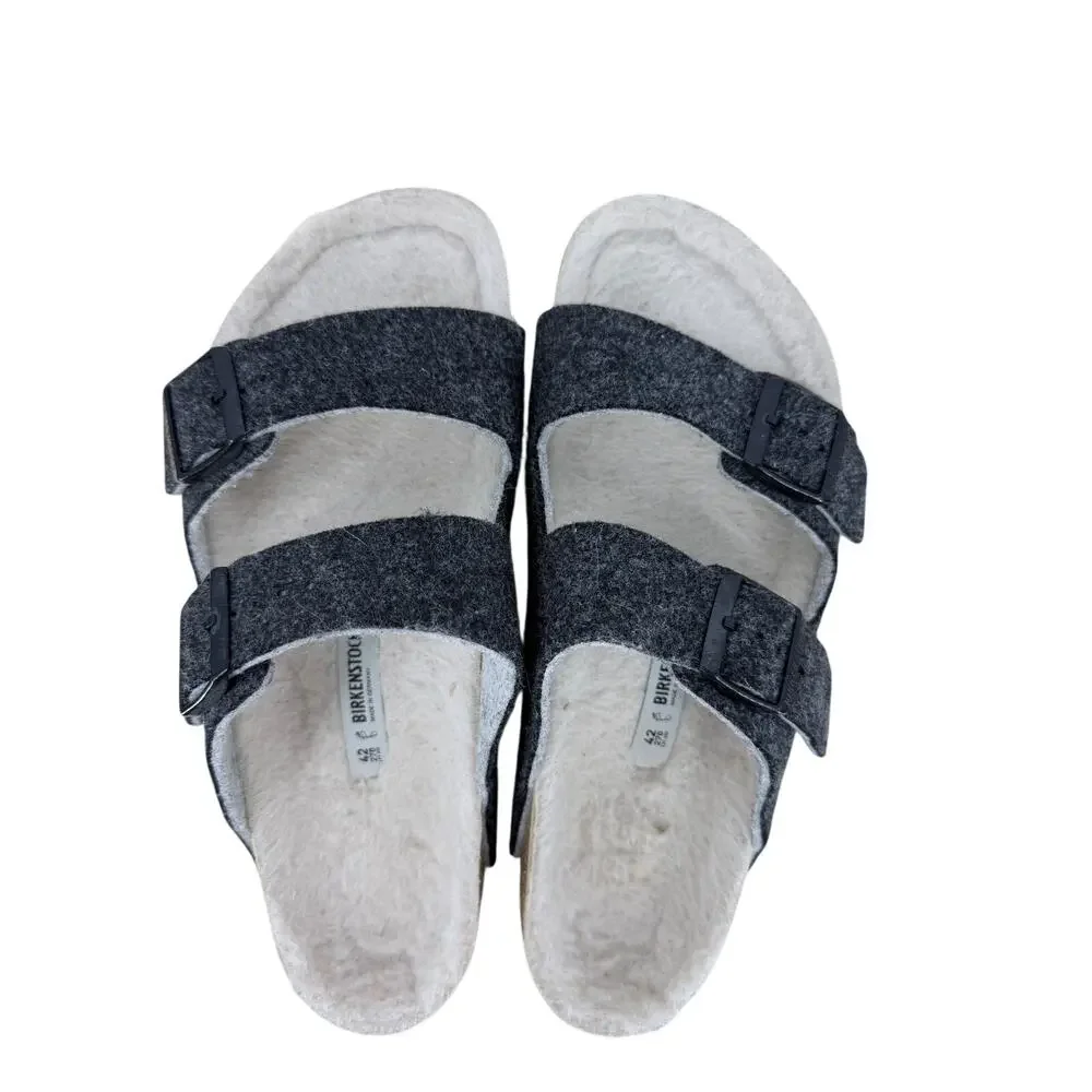 Birkenstock Arizona Rivet Wool Felt Doubleface Gray Sandals Mens 9 Ladies 11